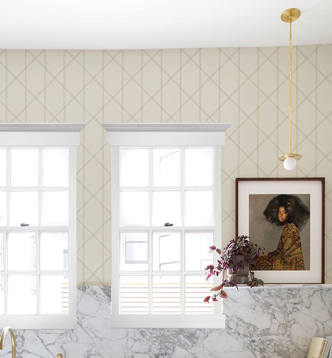 4074-26608 Walcott Cream Stitched Trellis Wallpaper