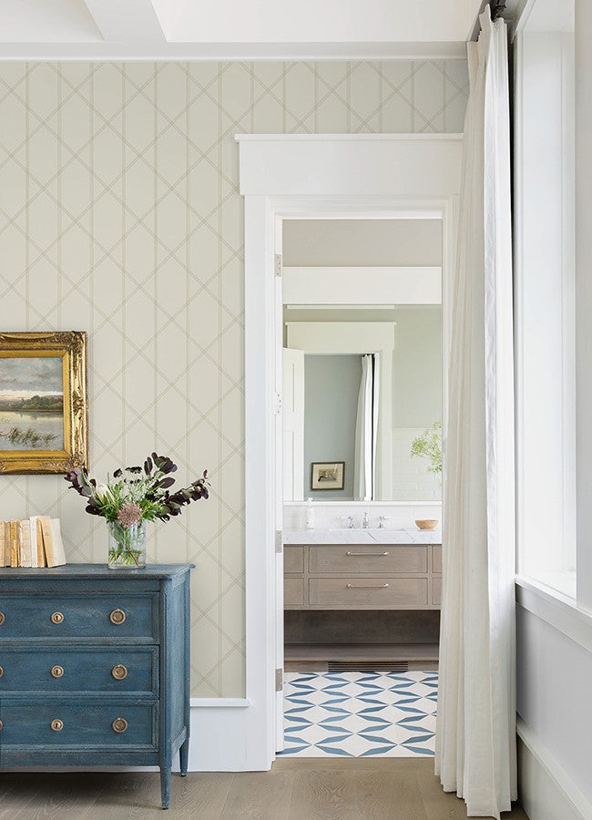 4074-26608 Walcott Cream Stitched Trellis Wallpaper