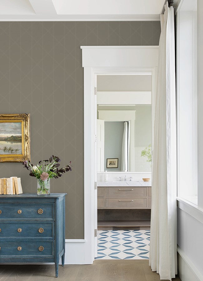 4074-26609 Walcott Light Grey Stitched Trellis Wallpaper