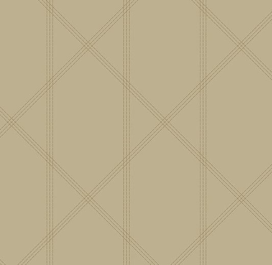 4074-26610 Walcott Taupe Stitched Trellis Wallpaper