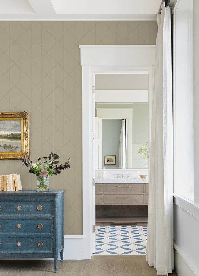 4074-26610 Walcott Taupe Stitched Trellis Wallpaper