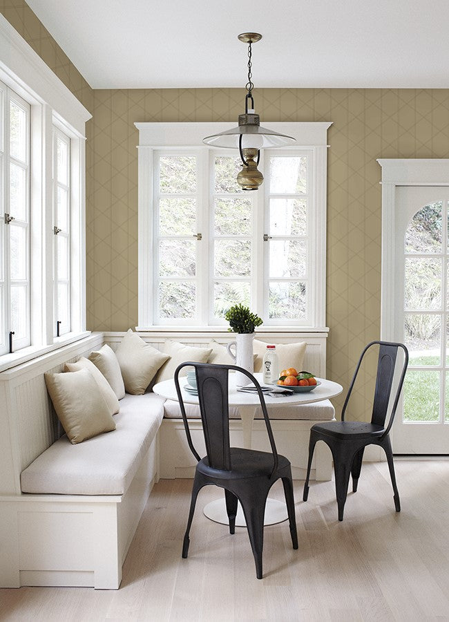 4074-26610 Walcott Taupe Stitched Trellis Wallpaper