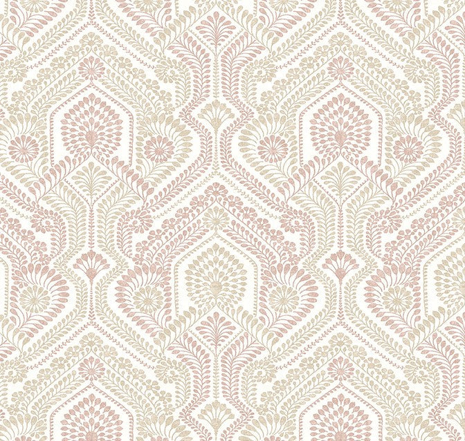4074-26613 Fernback Pink Ornate Botanical Wallpaper