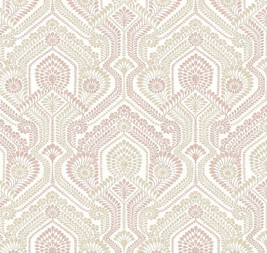 4074-26613 Fernback Pink Ornate Botanical Wallpaper