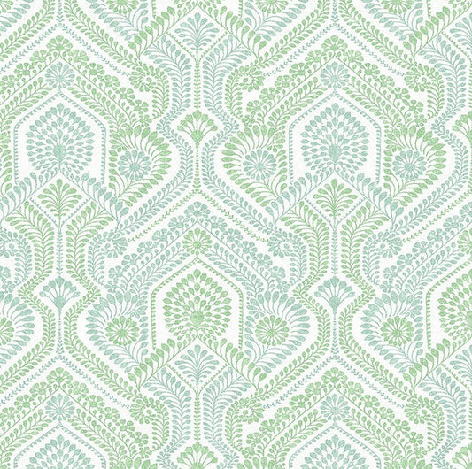 4074-26614 Fernback Green Ornate Botanical Wallpaper