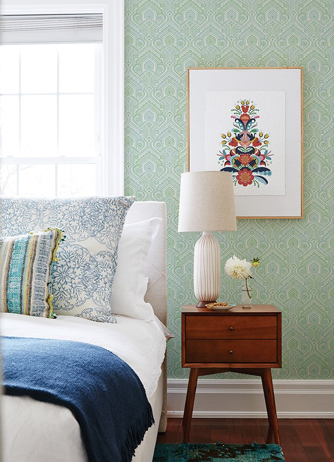 4074-26614 Fernback Green Ornate Botanical Wallpaper