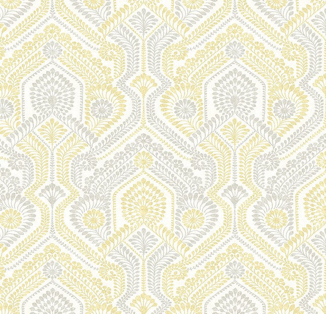 4074-26615 Fernback Yellow Ornate Botanical Wallpaper