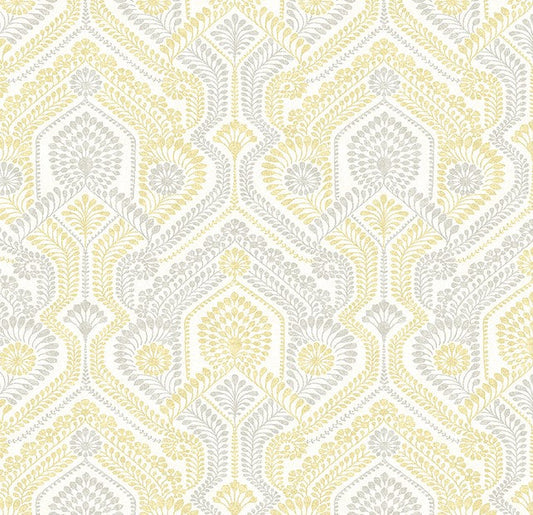 4074-26615 Fernback Yellow Ornate Botanical Wallpaper