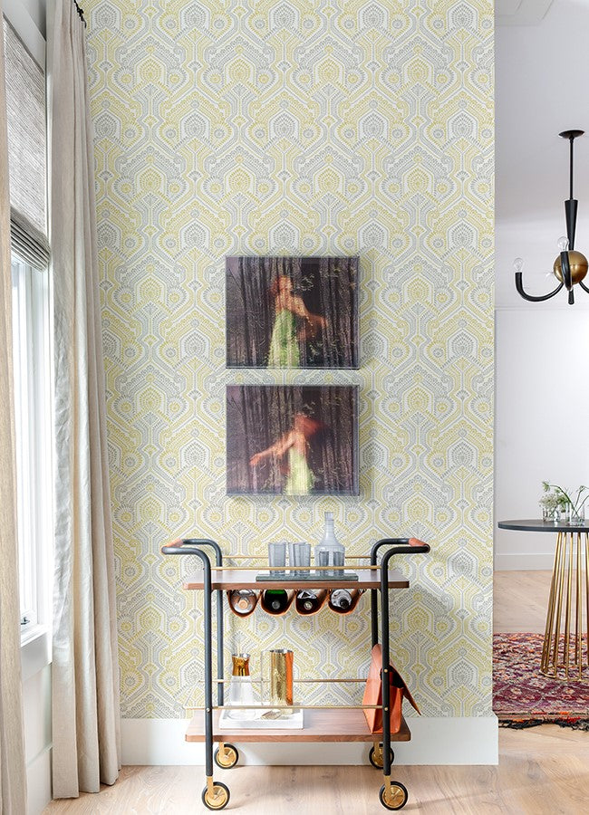 4074-26615 Fernback Yellow Ornate Botanical Wallpaper