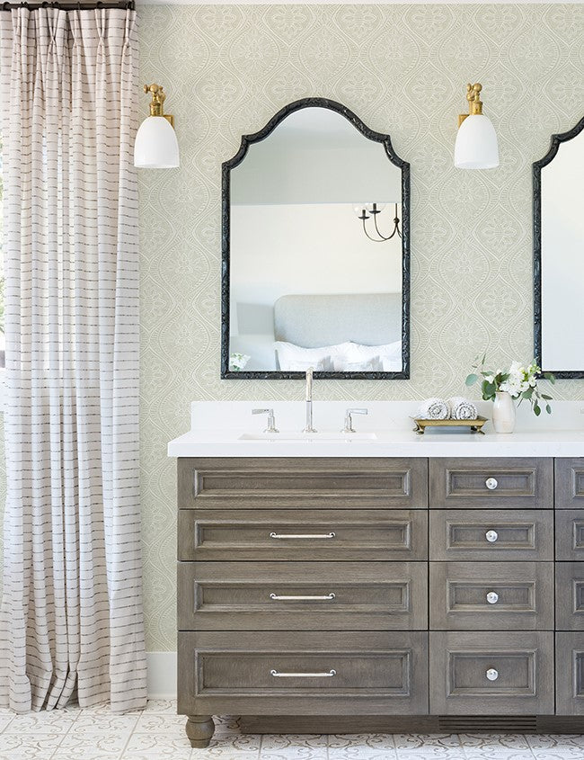 4074-26643 Scout Moss Floral Ogee Wallpaper