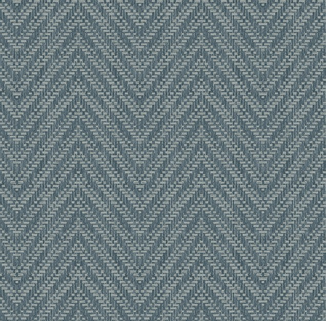 4074-26654 Glynn Teal Chevron faux grasscloth Wallpaper
