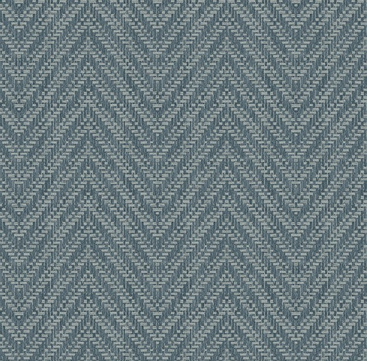 4074-26654 Glynn Teal Chevron faux grasscloth Wallpaper