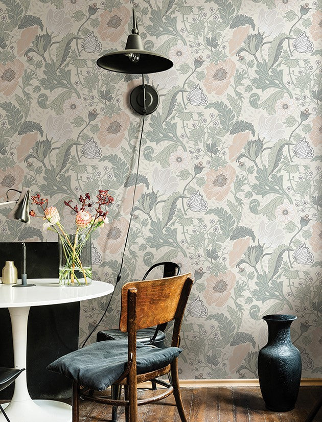 4080-33000 Anemone Light Grey Floral Botanical Wallpaper