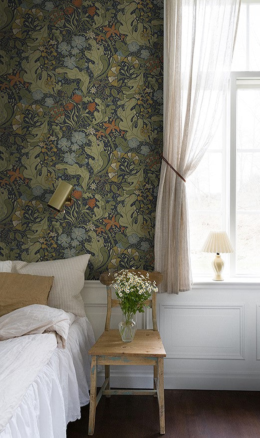 4080-83102 Elise Indigo Nouveau Gardens Wallpaper