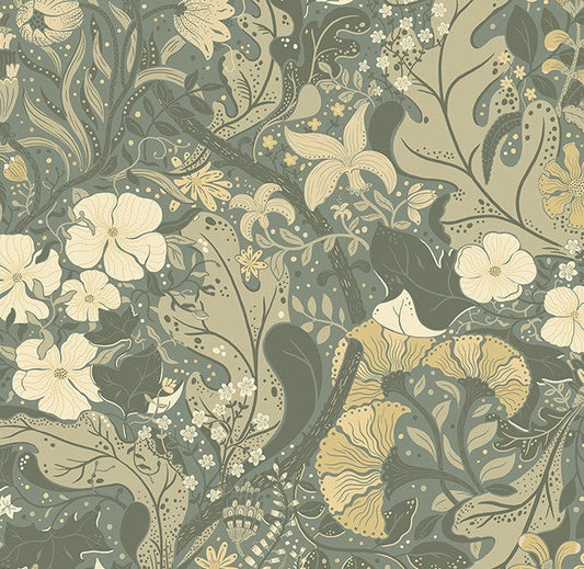 4080-83104 Elise Sea Green Nouveau Gardens Wallpaper