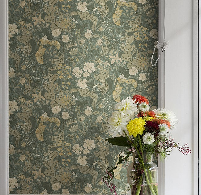 4080-83104 Elise Sea Green Nouveau Gardens Wallpaper