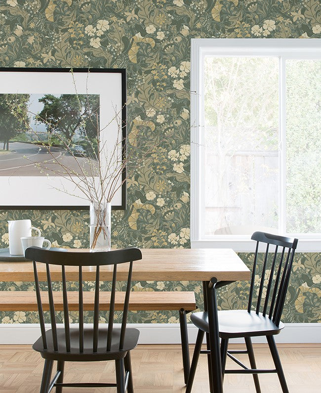 4080-83104 Elise Sea Green Nouveau Gardens Wallpaper