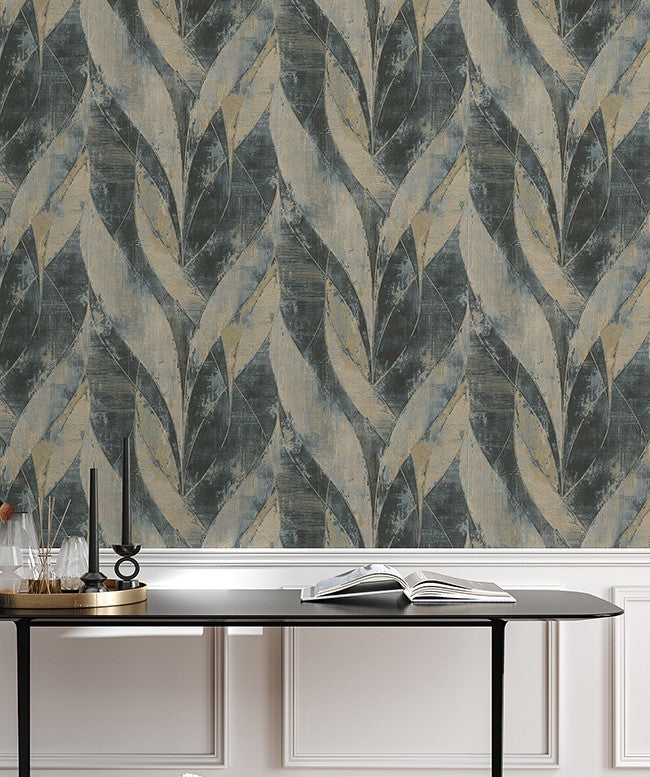 4096-520064 Blake Denim Leaf Wallpaper