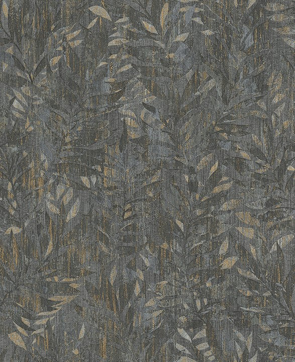 4096-561289 Beck Charcoal Vertical leaf Leak Wallpaper
