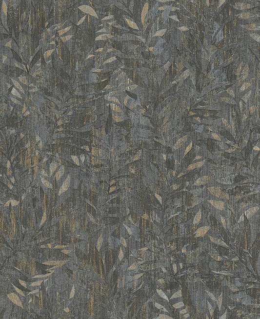 4096-561289 Beck Charcoal Vertical leaf Leak Wallpaper