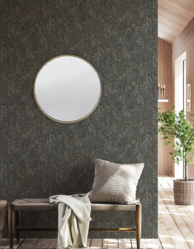 4096-561289 Beck Charcoal Vertical leaf Leak Wallpaper