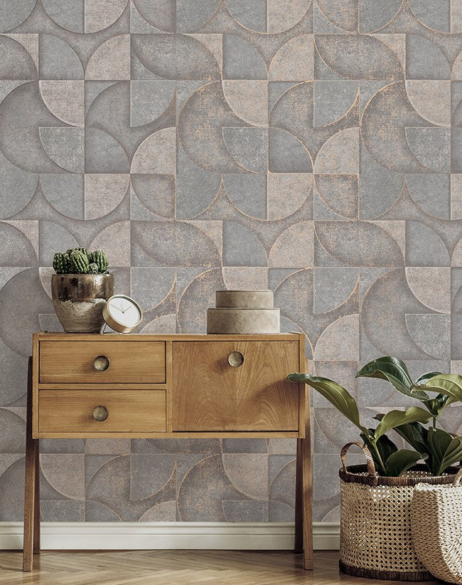 4125-26749 Addison Gray Blush Retro Geo Wallpaper