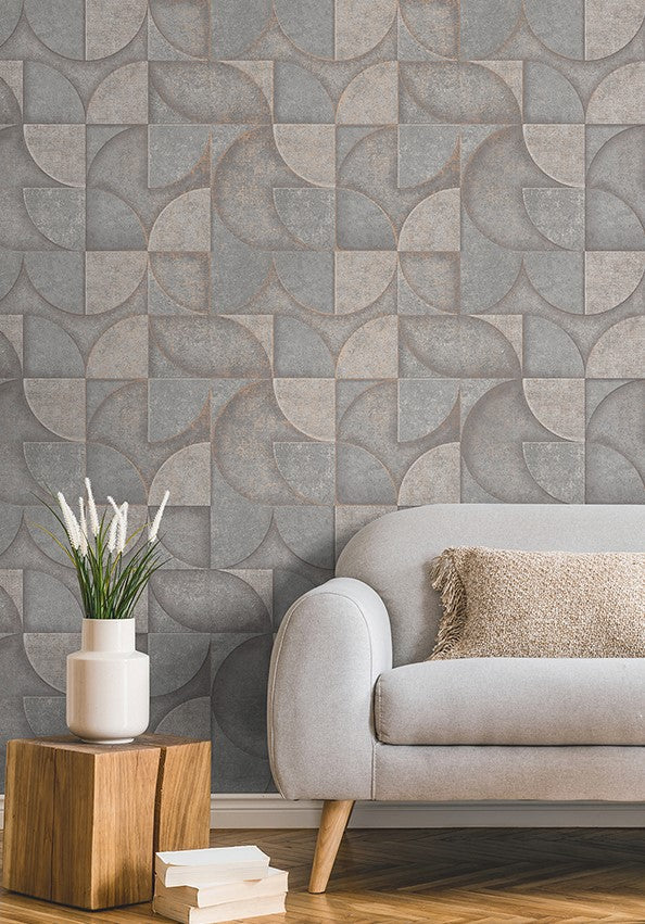 4125-26749 Addison Gray Blush Retro Geo Wallpaper