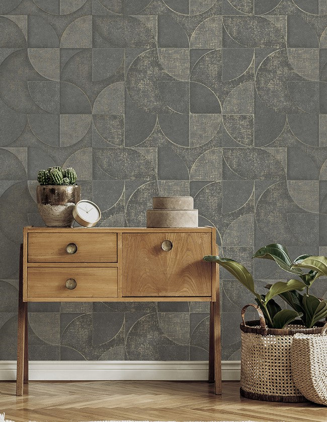 4125-26750 Addison Charcoal Blush Retro Geo Wallpaper