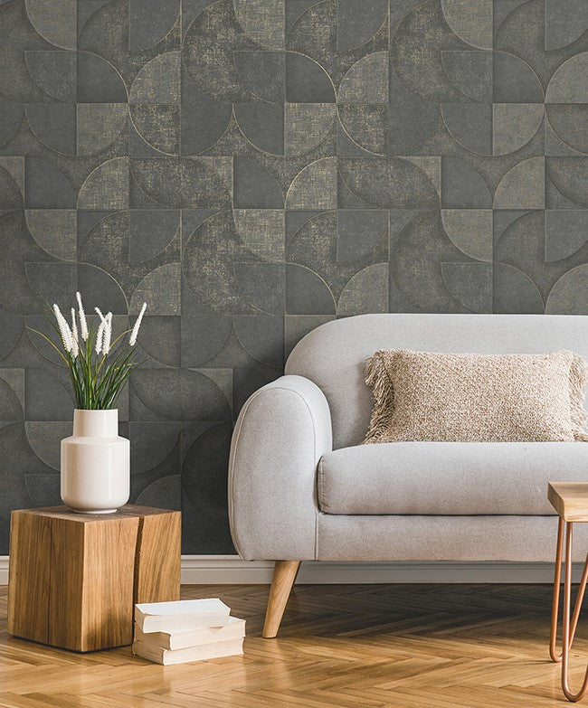 4125-26750 Addison Charcoal Blush Retro Geo Wallpaper