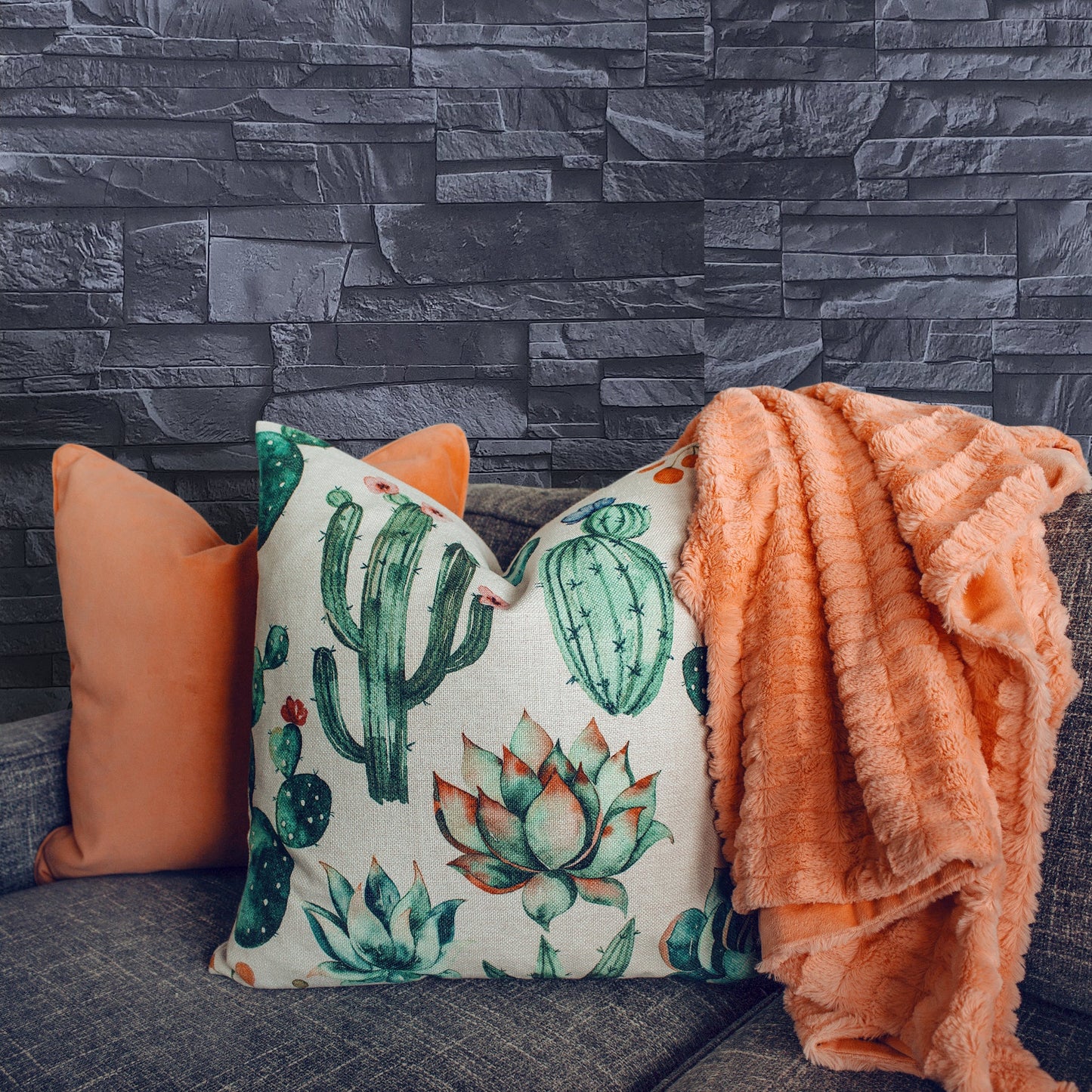 WM475036 Brick Stone Black Wallpaper