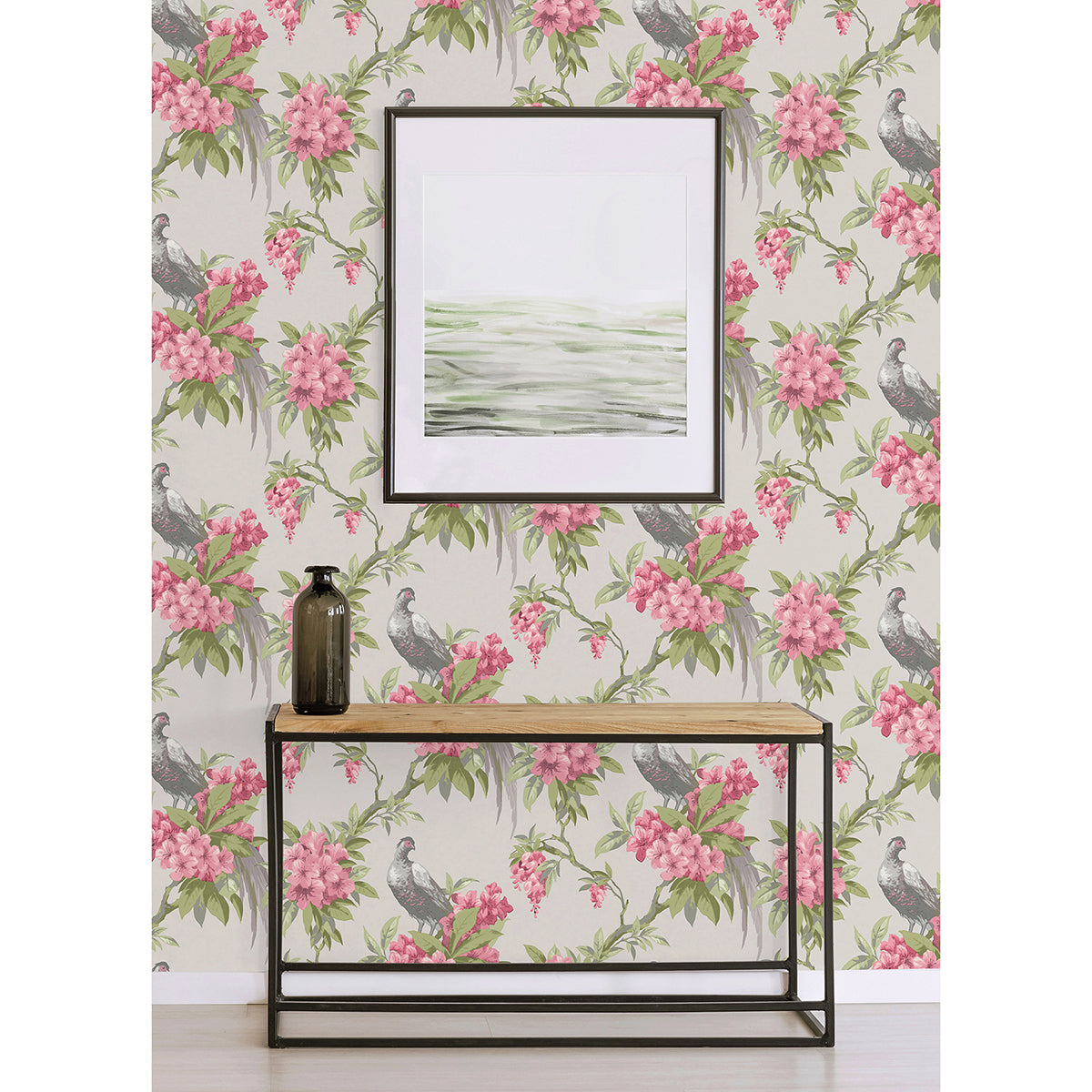 M1664 Golden Pheasant Rose Floral Wallpaper