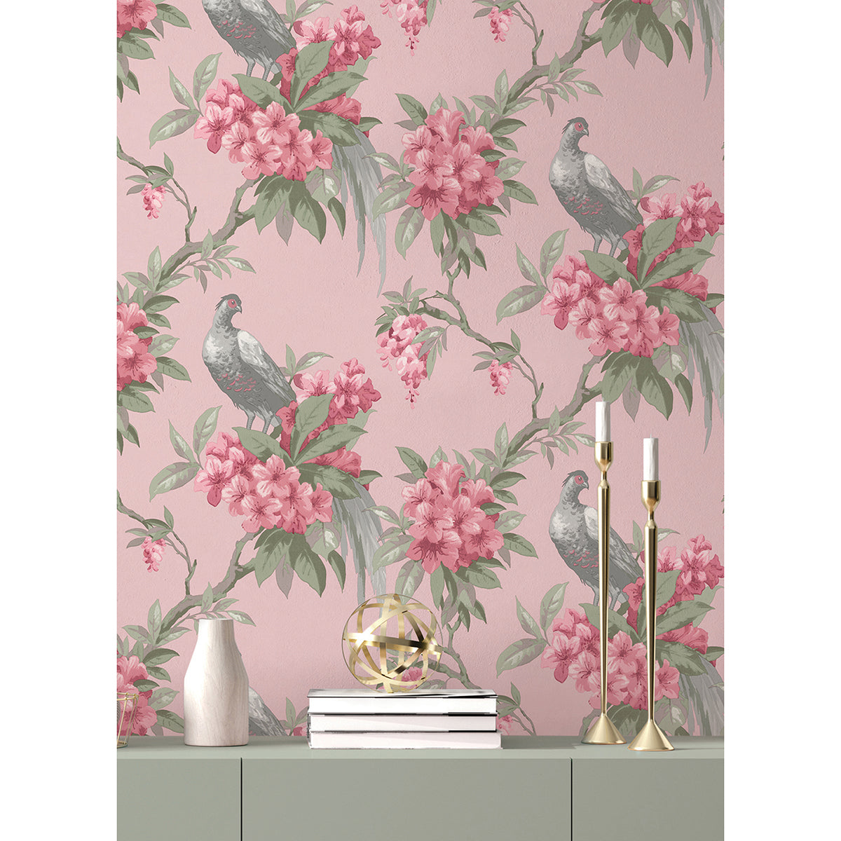 M1665 Golden Pheasant Pink Floral Wallpaper