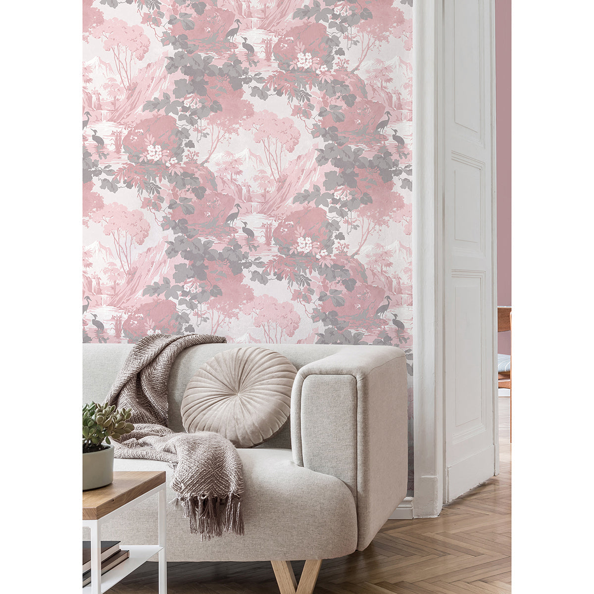 M1676 Eden Pink Crane Lagoon Wallpaper