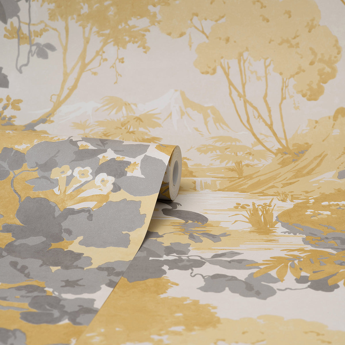 M1678 Eden Mustard Crane Lagoon Wallpaper