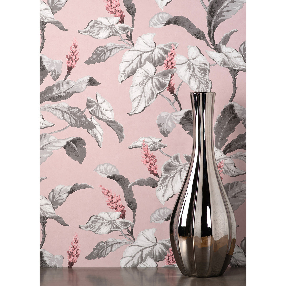 M1690 Meridian Parade Pink Tropical Leaves Wallpaper