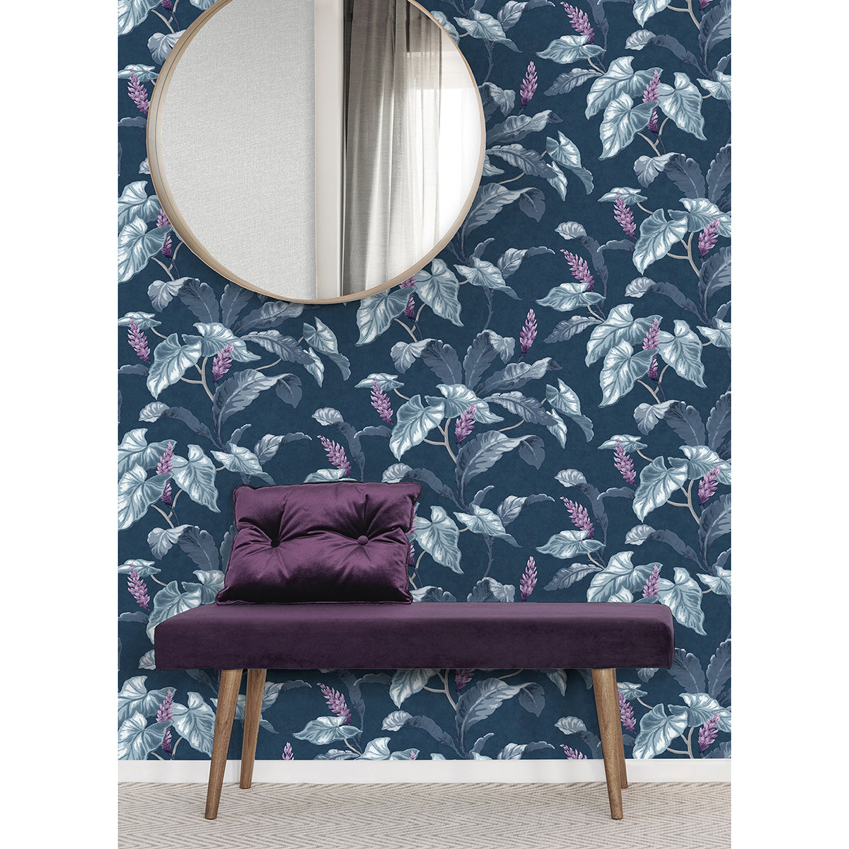 M1693 Meridian Parade Blue Tropical Leaves Wallpaper