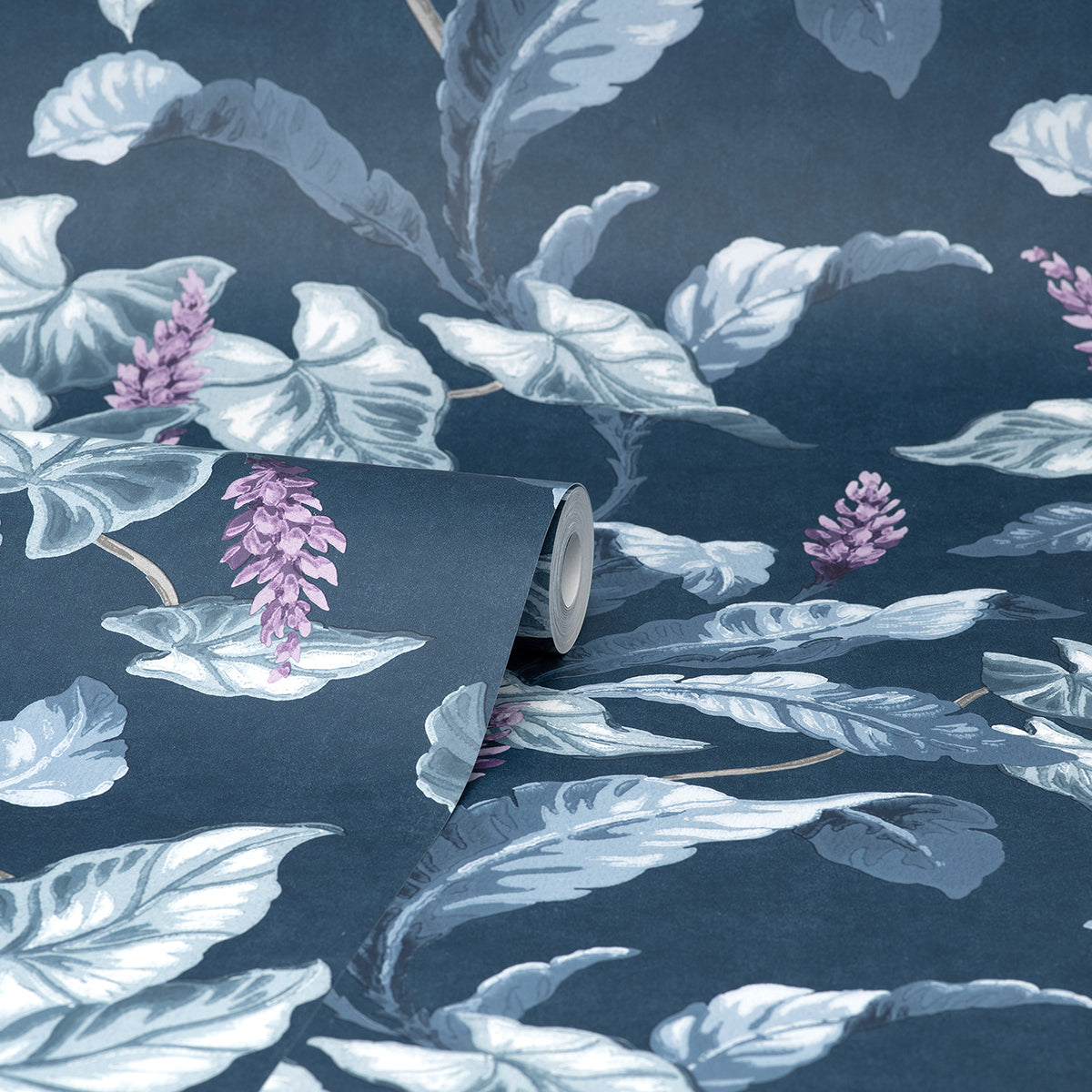 M1693 Meridian Parade Blue Tropical Leaves Wallpaper