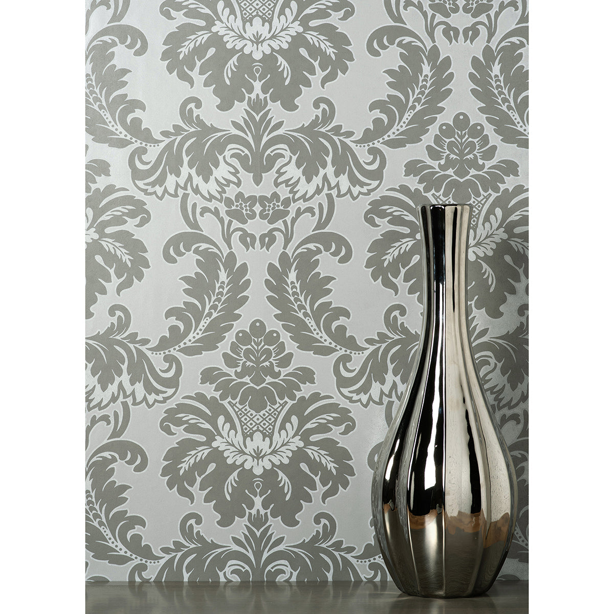M1705 Windsor Grey Damask Wallpaper