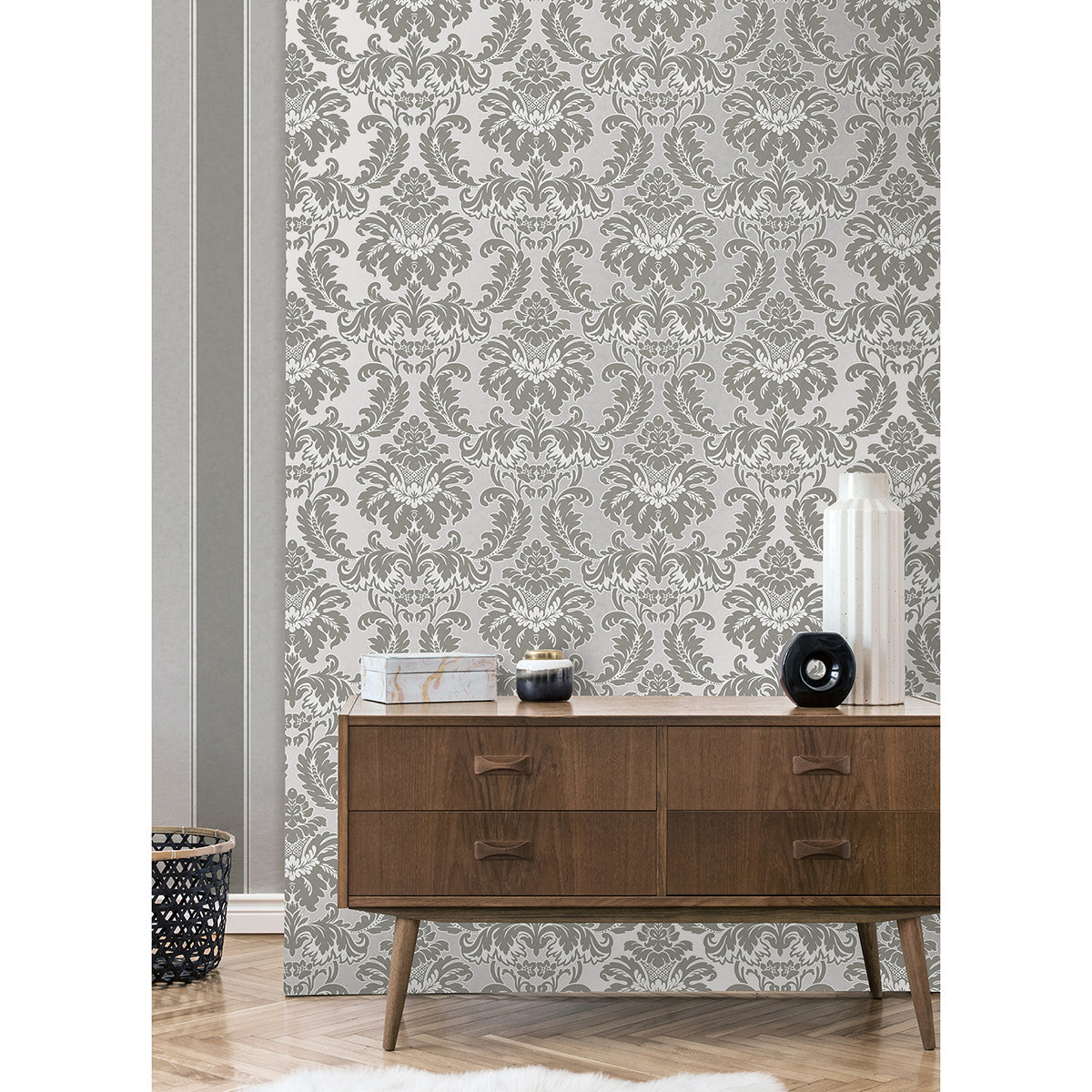 M1705 Windsor Grey Damask Wallpaper