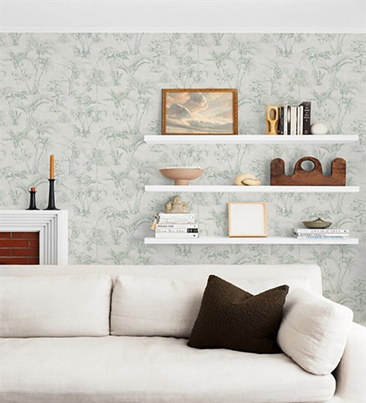 4044-38021-2 Matt off white green faux fabric Textured Zapata Tropical Jungle palms Wallpaper