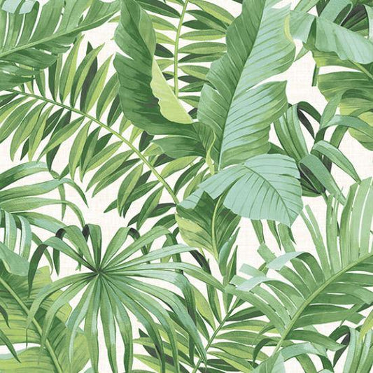 2744-24136 Brewster Palm leaves Banana Leaf White Green Tropical Wallpaper - wallcoveringsmart