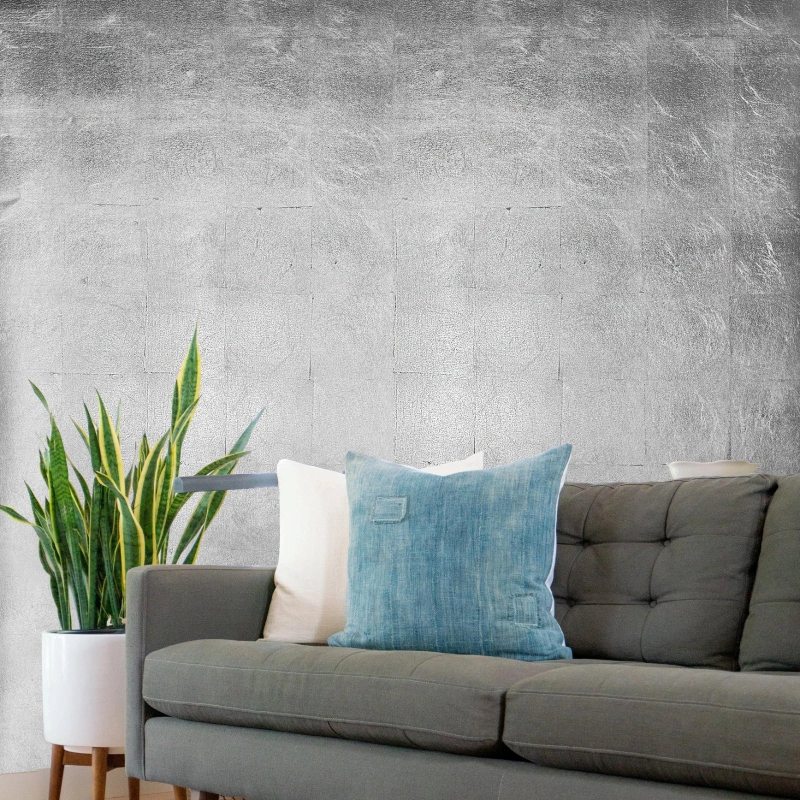 WM006MLS Square leaf tile foil silver metallic Shiny Modern contemporary luxury Wallpaper