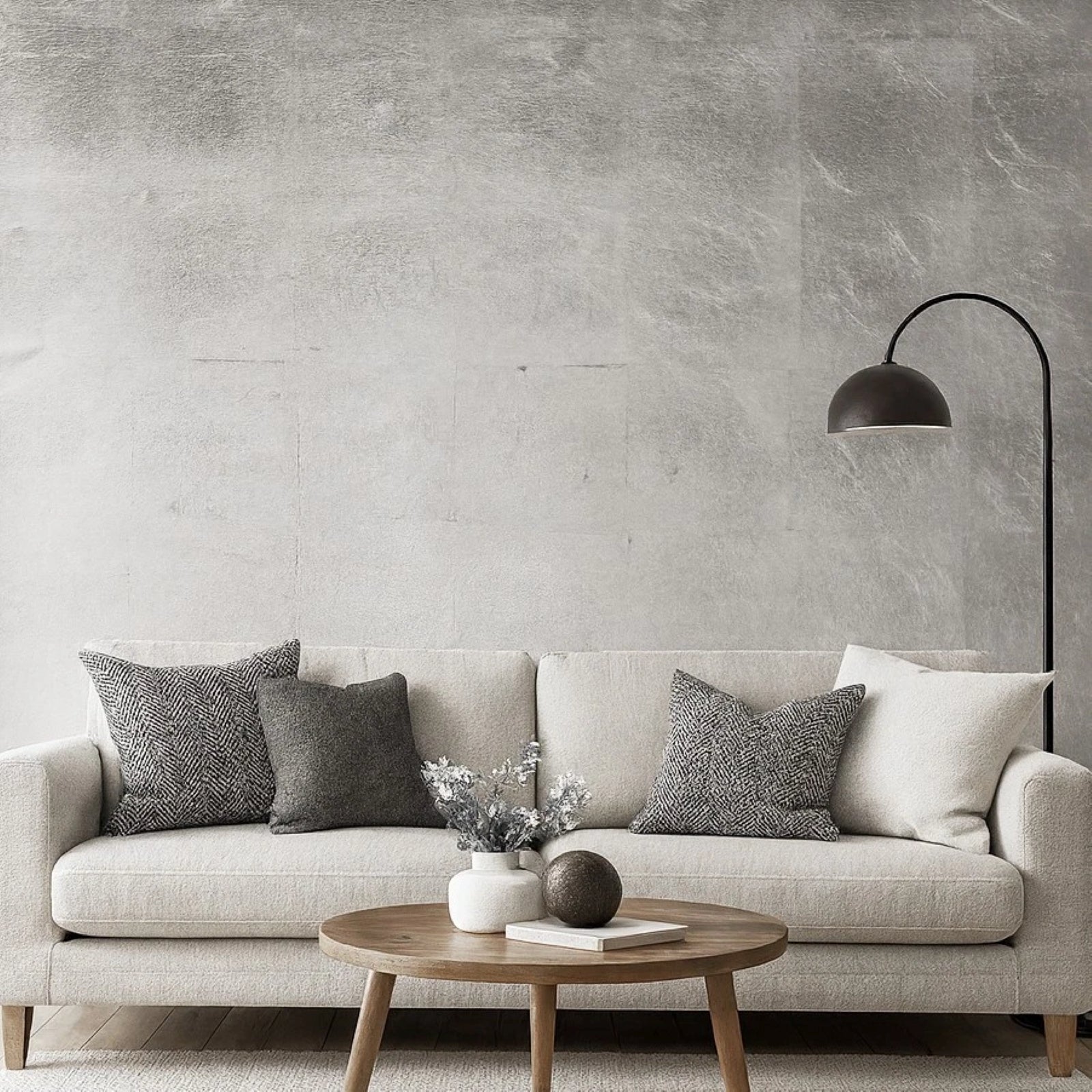 WM006MLS Square leaf tile foil silver metallic Shiny Modern contemporary luxury Wallpaper