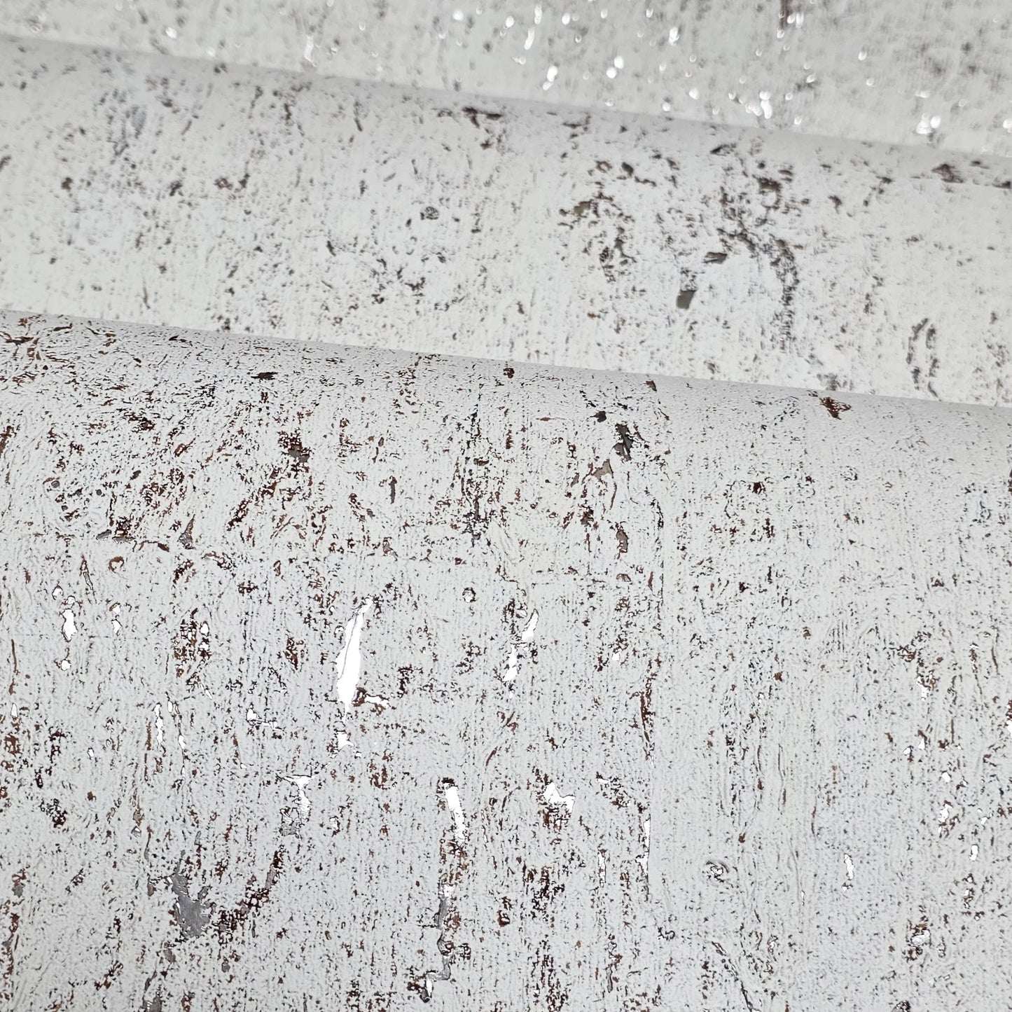 WM011KCS Real Natural cork matte off white silver metallic foil textured modern Wallpaper