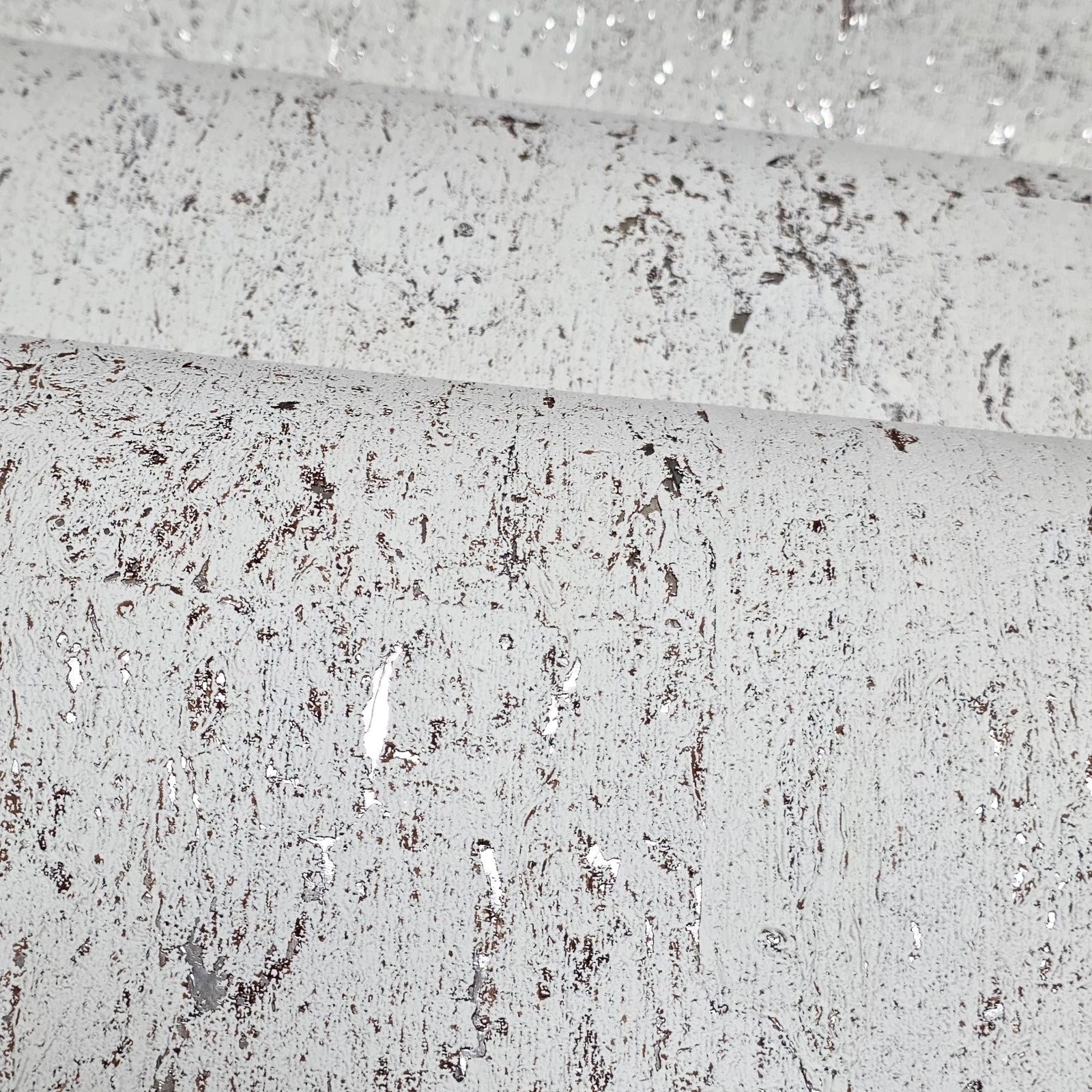 WM011KCS Real Natural cork matte off white silver metallic foil textured modern Wallpaper