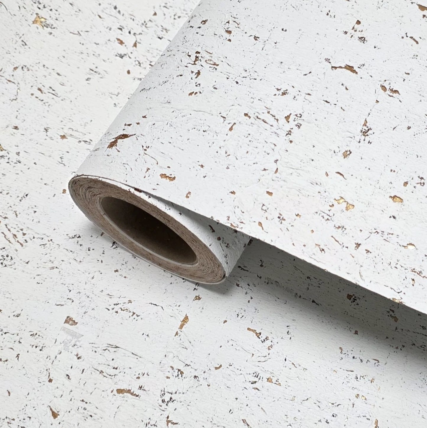 WM012KCG Real natural cork textured matte white gold metallic foil modern eco Wallpaper