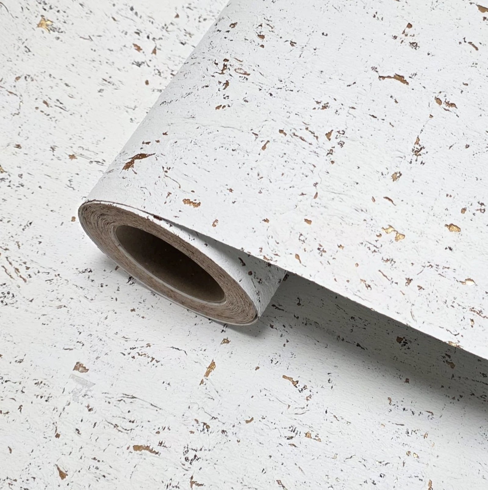 WM012KCG Real natural cork textured matte white gold metallic foil modern eco Wallpaper