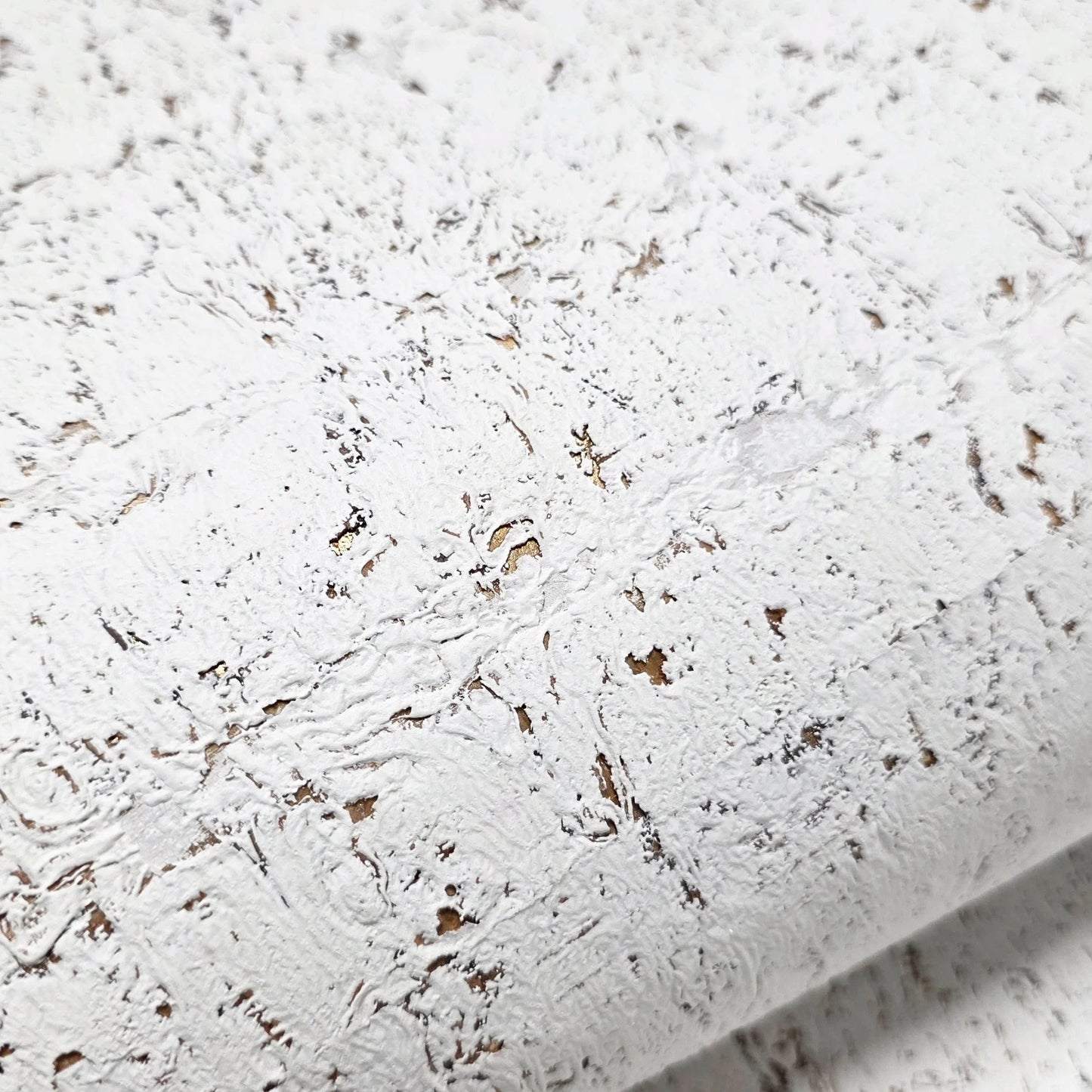 WM012KCG Real natural cork textured matte white gold metallic foil modern eco Wallpaper