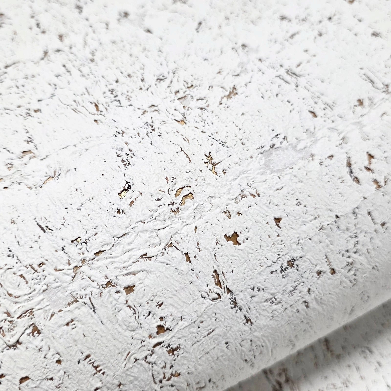 WM012KCG Real natural cork textured matte white gold metallic foil modern eco Wallpaper
