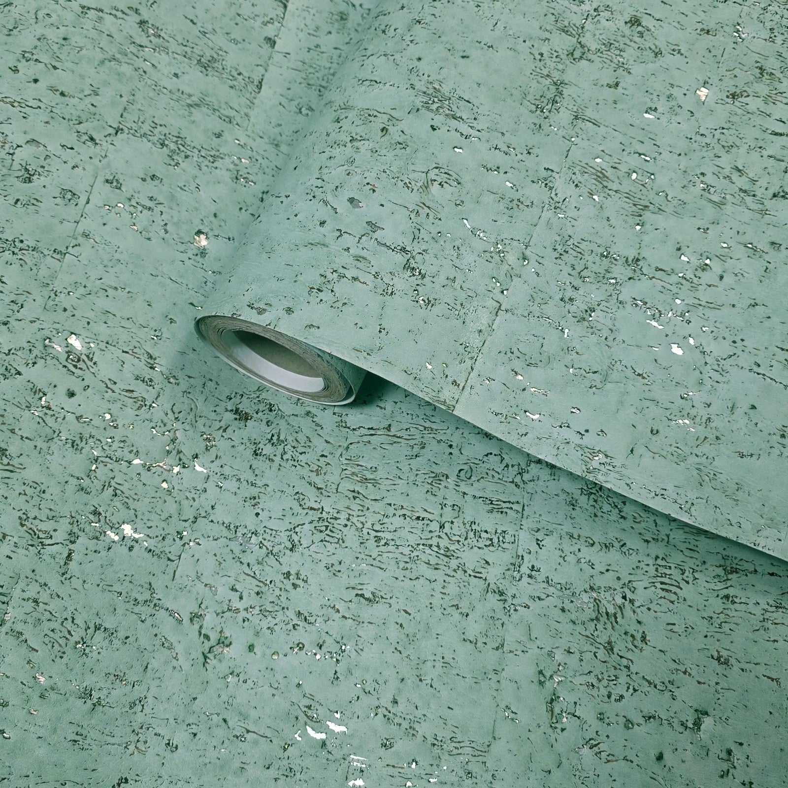 WM017KCS Real natural cork matte mint green silver metallic textured eco modern Wallpaper